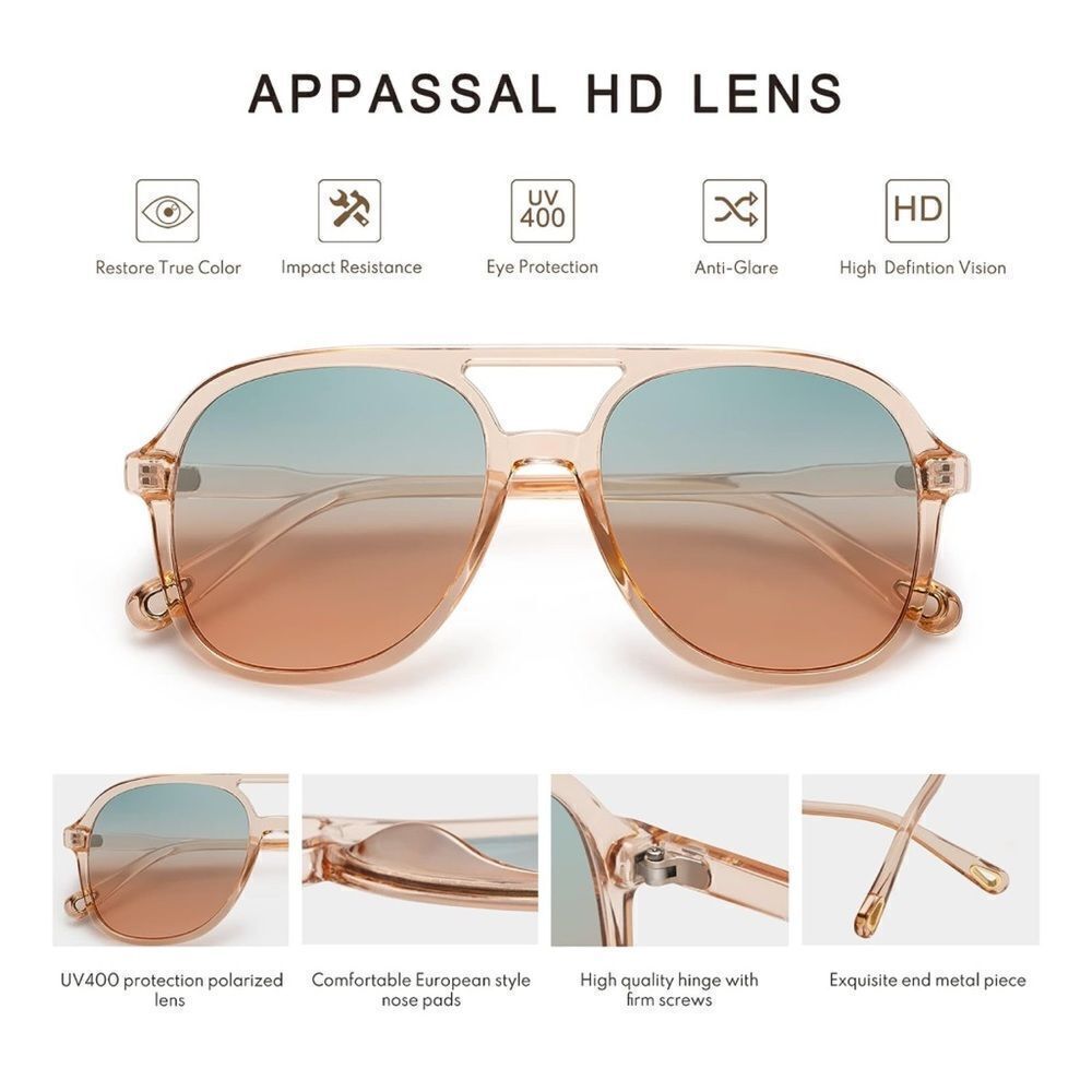 Sunglasses Women’s men’s Retro Polarized Vintage Double Bridge Square Sun. - Picture 3 of 5